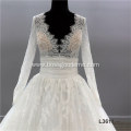v neck backless lace bridal Long Sleeve Wedding Dress with lace